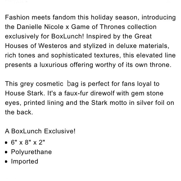 DANIELLE NICOLE GAME OF THRONES House Stark MINI BACKPACK & ZIPPER POUCH! - Picture 8 of 8